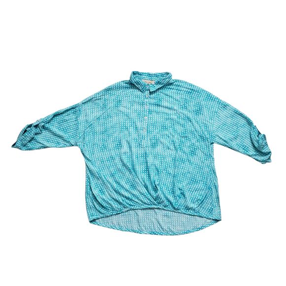 Davina Blouse Womens Large Geometric Button Front Roll Tab 3/4 Sleeve Top - Picture 4 of 10